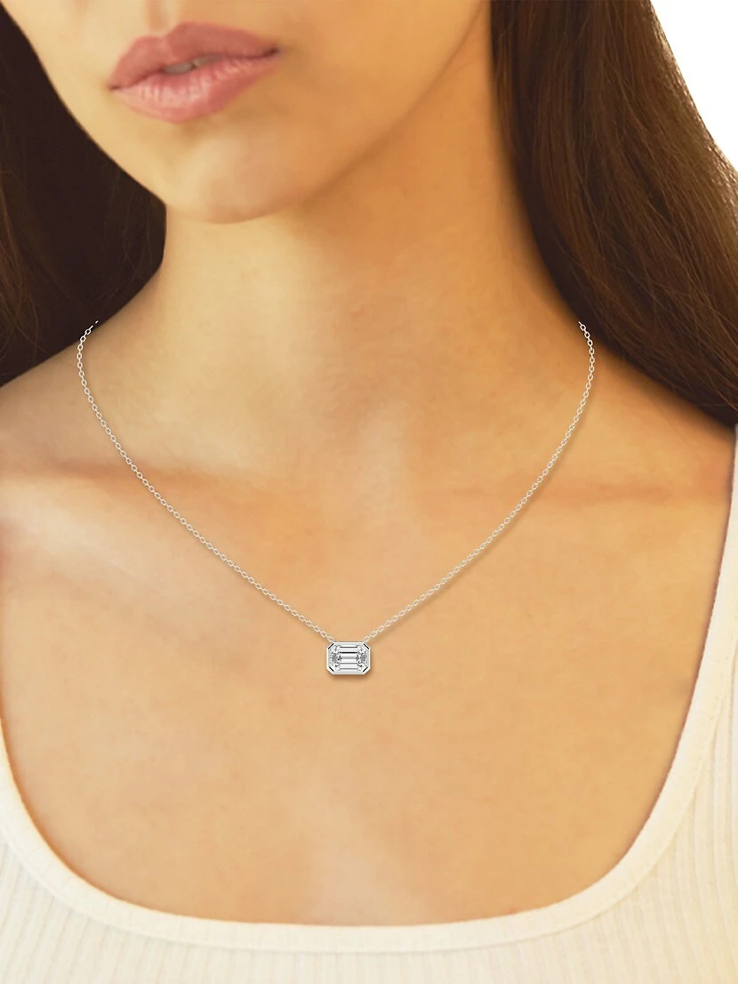 14K White Gold & 1.5 TCW Emerald-Cut Lab-Grown Diamond Pendant Necklace 5 14K White Gold & 1.5 TCW Emerald-Cut Lab-Grown Diamond Pendant Necklace - Image 3