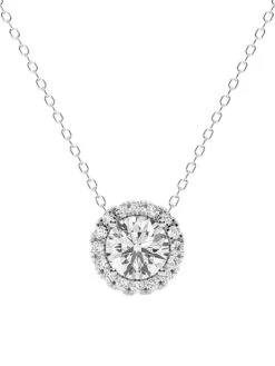 14K White Gold & 1.2 TCW Lab-Grown Diamond Halo Pendant Necklace