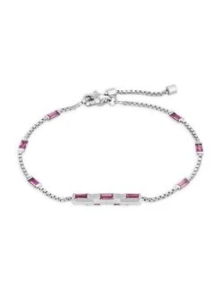 Gucci Link To Love 18K White Gold & Rubellite Bar Charm Bracelet