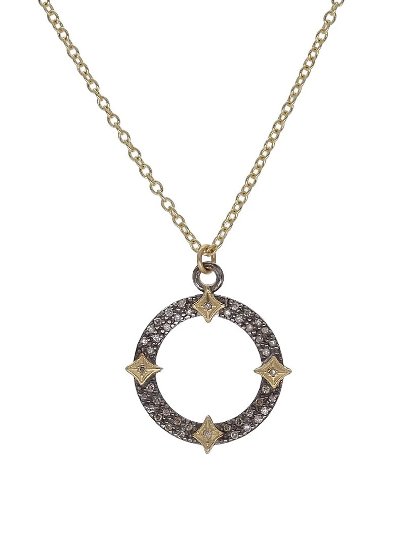 Old World 18K Yellow Gold, Sterling Silver, & Diamond Open-Disc Pendant Necklace 3 Old World 18K Yellow Gold, Sterling Silver, & Diamond Open-Disc Pendant Necklace