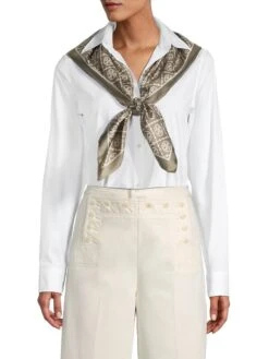 Tory Burch T Monogram Double-Sided Silk Scarf -Fashion Jewelry & Accessories 0400016570509 NATURALKHAKI A1