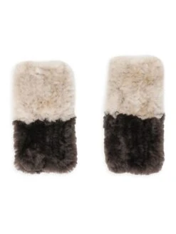 Knitted 2-Tone Shearling Fingerless Gloves