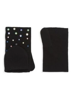 Flip-Top Embellished Cashmere Fingerless Gloves
