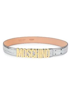 MOSCHINO Logo Buckle Croc-Embossed Leather Belt