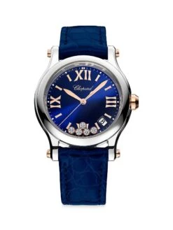 Chopard Happy Sport Stainless Steel, 18K Rose Gold, Diamond, & Alligator Leather Strap Watch