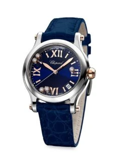 Chopard Happy Sport Stainless Steel, 18K Rose Gold, Diamond, & Alligator Leather Strap Watch 7 Chopard Happy Sport Stainless Steel, 18K Rose Gold, Diamond, & Alligator Leather Strap Watch -Fashion Jewelry & Accessories 0400017026876 BLUE A2