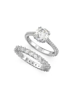 Swarovski Constella 2-Piece Rhodium-Plated & Crystal Ring Set