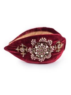 Crystal-Embellished Velvet Headband -Fashion Jewelry & Accessories 0400017098172 BURGUNDY A1