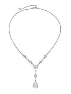 Glitz Rhodium-Plated Sterling Silver & Cubic Zirconia Y-Necklace