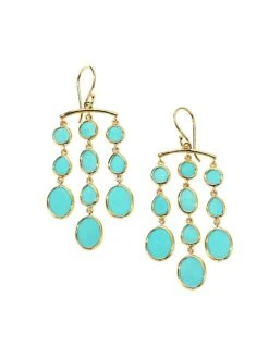 Polished Rock Candy 18K Yellow Gold & Turquoise Small Chandelier Earrings