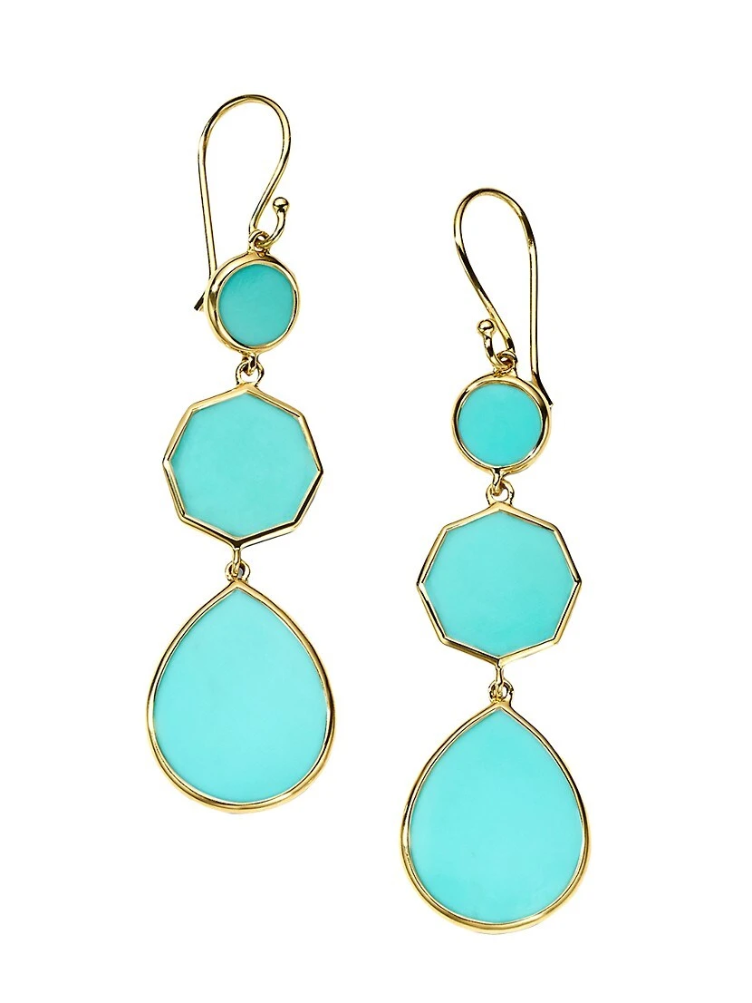 Small Crazy 8's 18K Yellow Gold & Turquoise Triple-Drop Earrings 3 Small Crazy 8's 18K Yellow Gold & Turquoise Triple-Drop Earrings