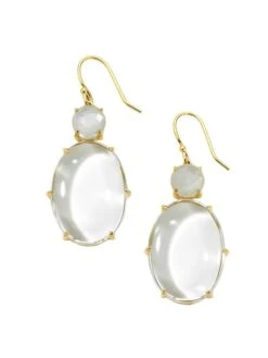 Snowman 18K Yellow Gold, Rock Crystal, & Moonstone Drop Earrings