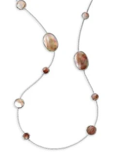Polished Rock Candy Sterling Silver & Shell Long Station Necklace