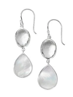 Snowman Sterling Silver, Rock Crystal, & Mother-Of-Pearl Double-Drop Earrings