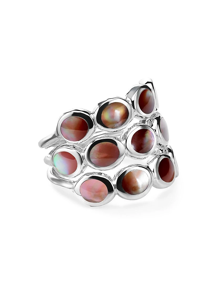 Polished Rock Candy Sterling Silver & Shell Triple-Band Ring 3 Polished Rock Candy Sterling Silver & Shell Triple-Band Ring