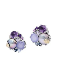 One-Of-A-Kind Sterling Silver, Tahitian Mabe Pearl, Chalcedony & Amethyst Earrings -Fashion Jewelry & Accessories 0400017229316 NOCOLOR A1