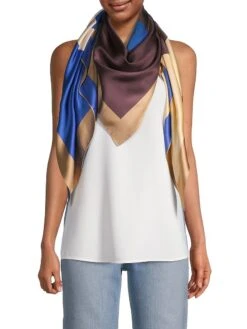 Tory Burch Logo Colorblock Silk Square Scarf