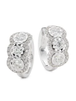 14K White Gold & 1.78 TCW Diamond Huggie Earrings