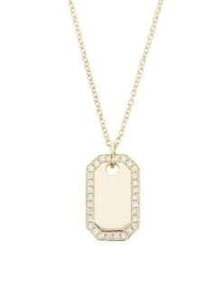 14K Yellow Gold & 0.40 TCW Diamond Dog Tag Necklace