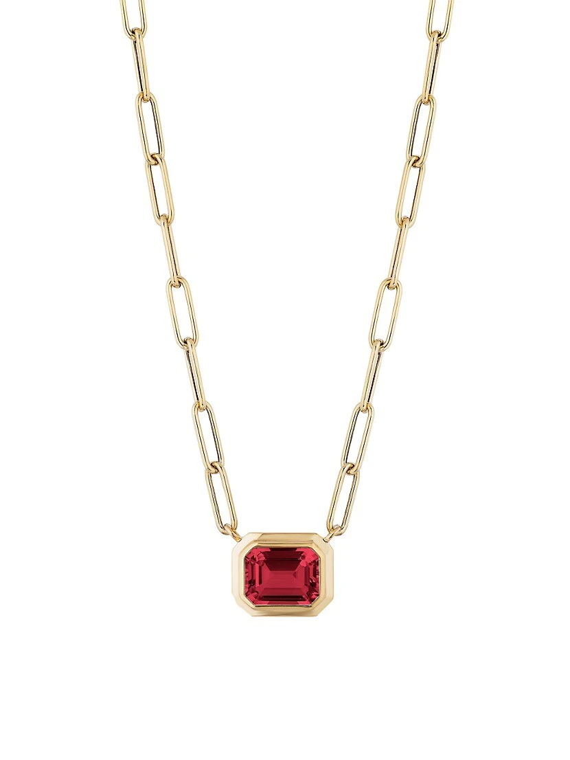 Manhattan 18K Gold & Garnet Pendant Necklace 3 Manhattan 18K Gold & Garnet Pendant Necklace