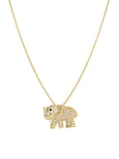 Tiny Treasures 18K Gold, Diamond & Blue Sapphire Elephant Necklace