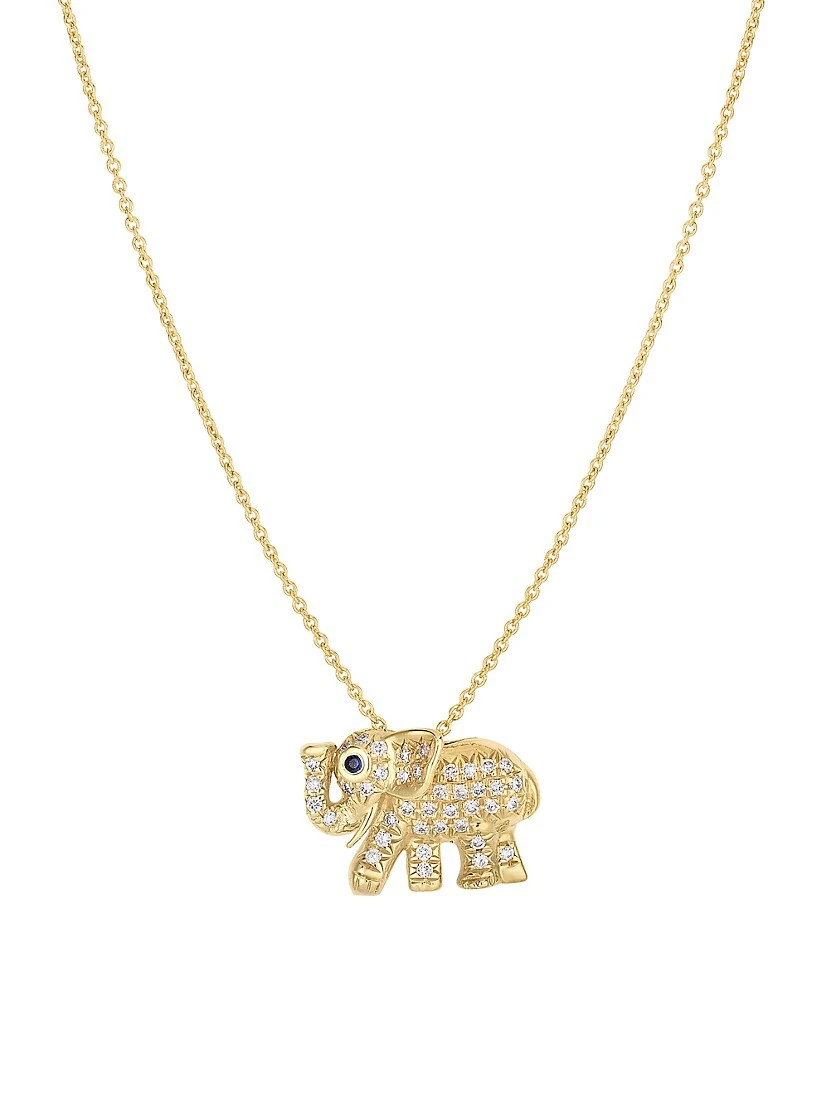 Tiny Treasures 18K Gold, Diamond & Blue Sapphire Elephant Necklace 3 Tiny Treasures 18K Gold, Diamond & Blue Sapphire Elephant Necklace