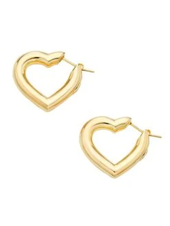 14K Yellow Gold Heart Hoop Earrings