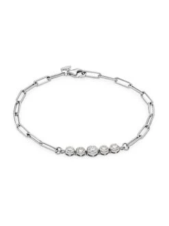 14K White Gold & Natural Diamond Paperclip Chain Bracelet