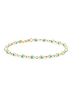 14K Yellow Gold & Enamel Evil-Eye Chain Bracelet