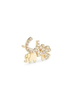14K Yellow Gold & Diamond Lucky Stud Earring