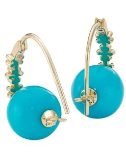 14K Yellow Gold, Turquoise, & Diamond Drop Earrings -Fashion Jewelry & Accessories 0400017393461 NOCOLOR A2