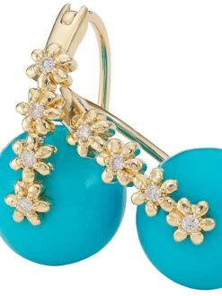 14K Yellow Gold, Turquoise, & Diamond Drop Earrings -Fashion Jewelry & Accessories 0400017393461 NOCOLOR A3