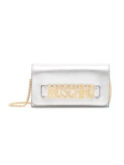 MOSCHINO Metallic Leather Crystal-Logo Wallet-On-Chain