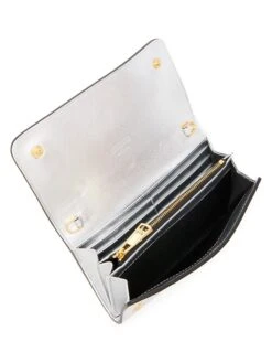 MOSCHINO Metallic Leather Crystal-Logo Wallet-On-Chain -Fashion Jewelry & Accessories 0400017414743 SILVER A2