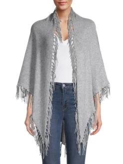 Fringe-Trim Cashmere Shawl 10 Fringe-Trim Cashmere Shawl -Fashion Jewelry & Accessories 0400017436246 HEATHERGREY A1