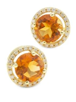 14K Yellow Gold, Citrine, & 0.23 TCW Diamond Halo Stud Earrings -Fashion Jewelry & Accessories 0400017569681 YELLOW A3