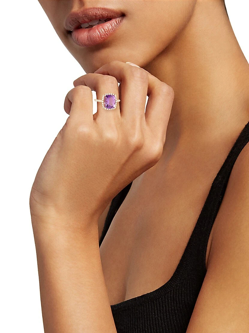 14K Gold, Diamond & Amethyst Ring 4 14K Gold, Diamond & Amethyst Ring - Image 2