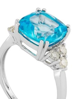 14K White Gold, Blue Topaz, & 0.45 TCW Diamond Ring -Fashion Jewelry & Accessories 0400017569697 BLUE A3