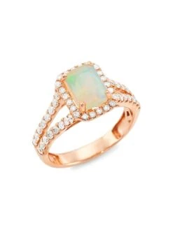 14K Rose Gold, Opal, & 0.71 TCW Diamond Ring