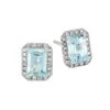 14K White Gold, Aquamarine, & 0.2 TCW Diamond Halo Stud Earrings -Fashion Jewelry & Accessories 0400017573648 WHITE