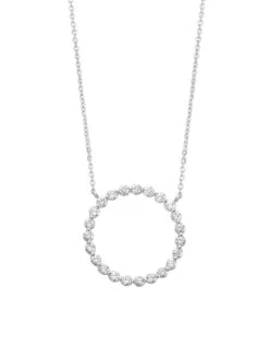 14K White Gold & 0.51 TCW Diamond Circle Pendant Necklace