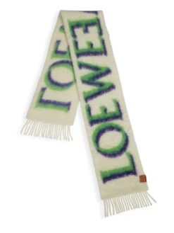Loewe Mohair-Blend Logo Scarf -Fashion Jewelry & Accessories 0400017587036 WHITEGREEN A1