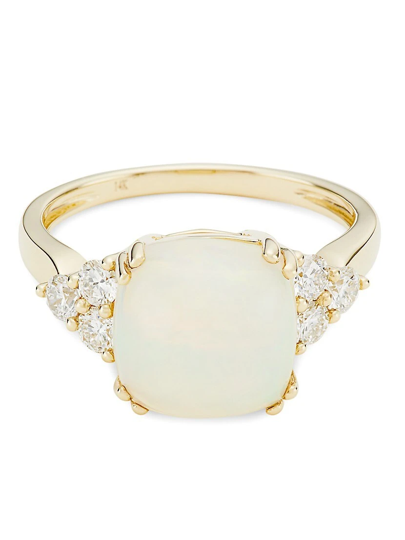 14K Yellow Gold, Opal, & 0.45 TCW Diamond Ring 6 14K Yellow Gold, Opal, & 0.45 TCW Diamond Ring - Image 4