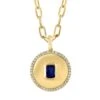 14K Yellow Gold, Sapphire, & 0.22 TCW Diamond Medallion Pendant Necklace -Fashion Jewelry & Accessories 0400017686521 GOLD