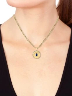 14K Yellow Gold, Sapphire, & 0.22 TCW Diamond Medallion Pendant Necklace -Fashion Jewelry & Accessories 0400017686521 GOLD A3