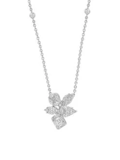 14K White Gold & 1.35 TCW Diamond Cluster Pendant Necklace