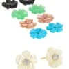 Luxury 18K Yellow Gold & Multi-Gemstone Flower Stud Earrings Set -Fashion Jewelry & Accessories 0400017711458 MULTI