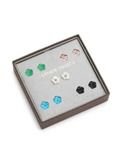 Luxury 18K Yellow Gold & Multi-Gemstone Flower Stud Earrings Set -Fashion Jewelry & Accessories 0400017711458 MULTI A2