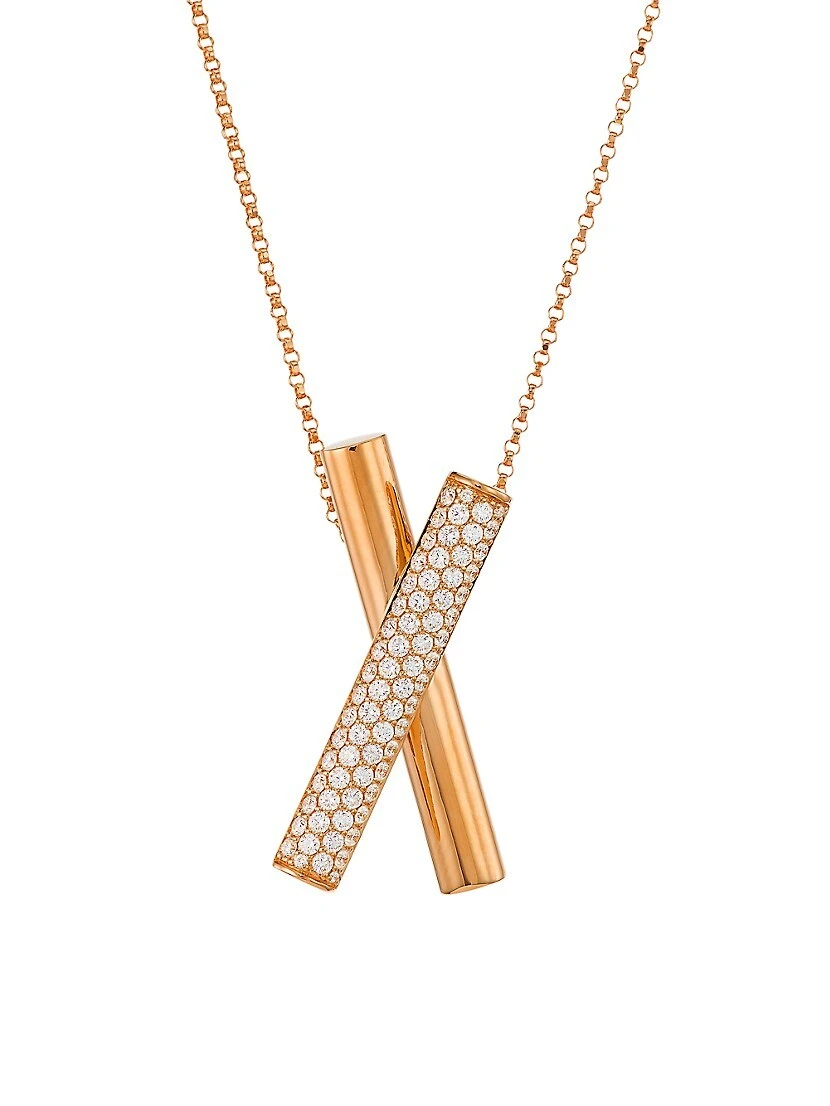 Domino 18K Rose Gold & 0.8 TCW Diamond X Pendant Necklace 3 Domino 18K Rose Gold & 0.8 TCW Diamond X Pendant Necklace
