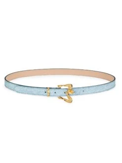 BY FAR Ribbon Buckle Denim-Print Leather Belt